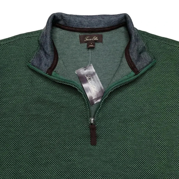 Tasso Elba 1/4 Zip Green Cotton Blend Mens Sweater Size Small - Picture 2 of 9